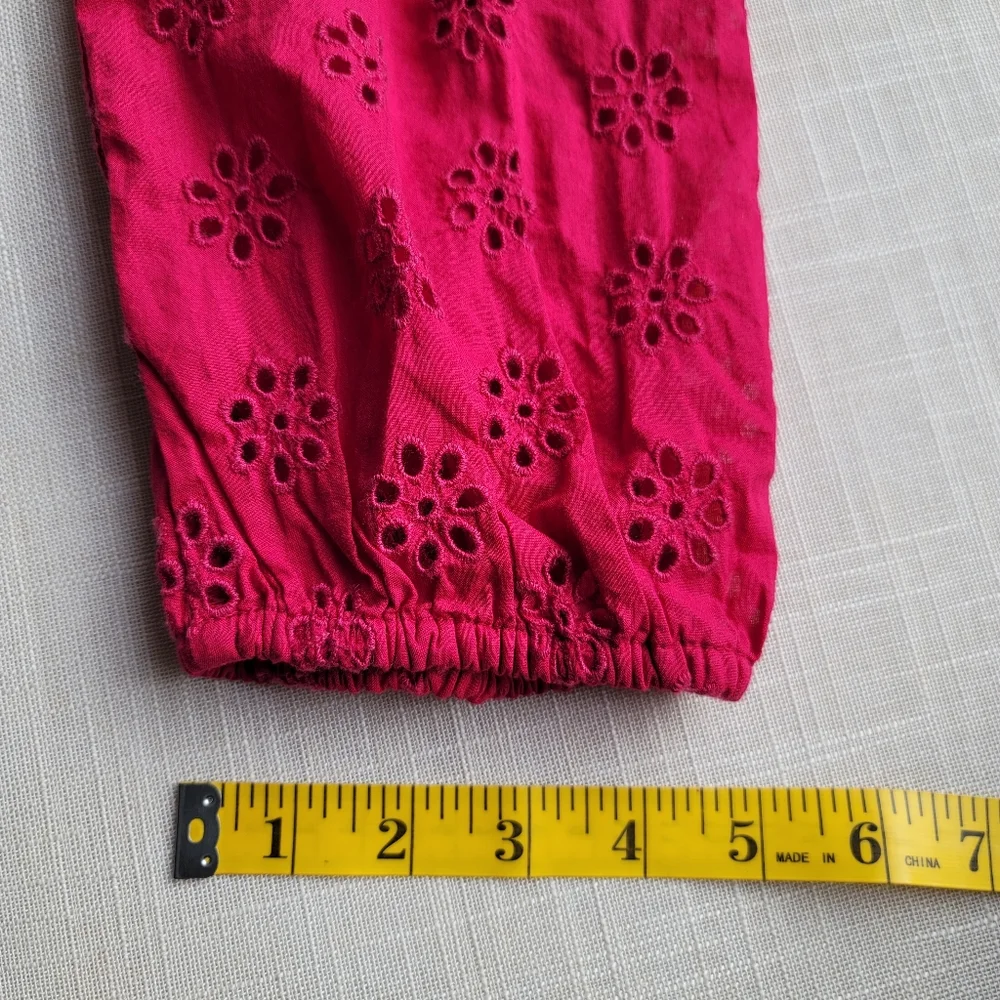 New! J.Crew sz Large L Ruffleneck Eyelet-Yoke Top in Berry Red NWT